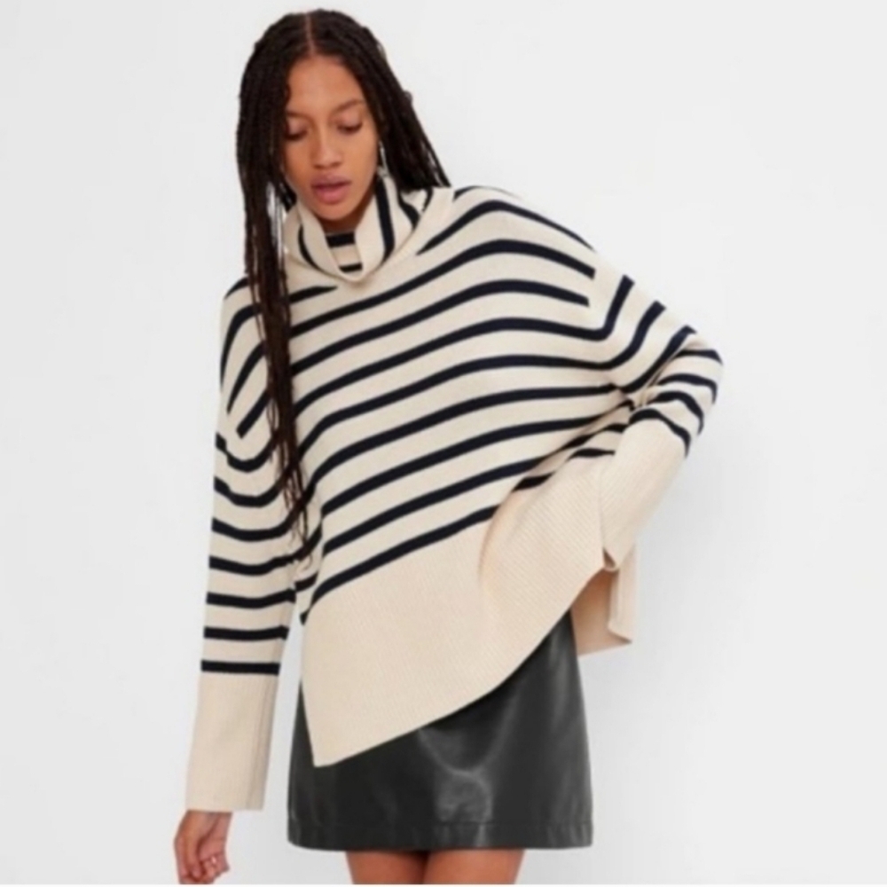 Gap Fisherman Split Hem Nautical Coastal Breton Stripe Preppy Turtleneck Sweater